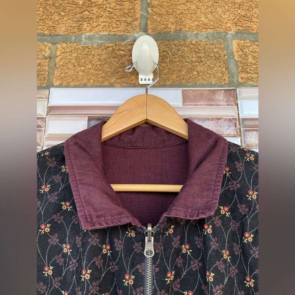 Flax Black Quilted Floral Reversable Jacket with Burgundy Collar and Trim - Picture 2 of 9